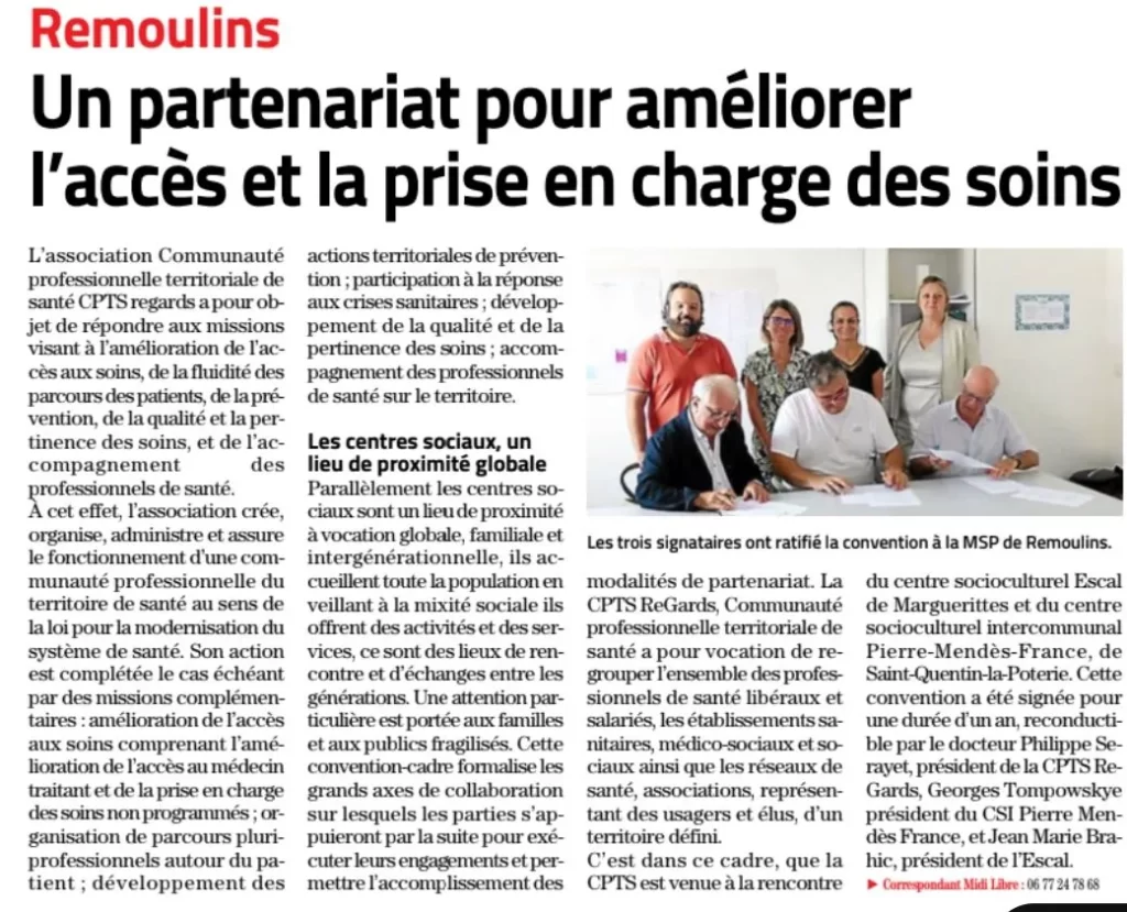 article presse signature convention cpts regards ESCAL CSI PMF