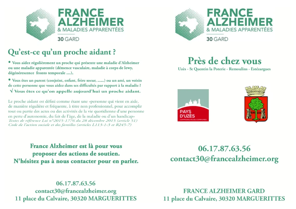 plaquette France Alzheimer Gard qu'est ce qu'un proche aidant ?